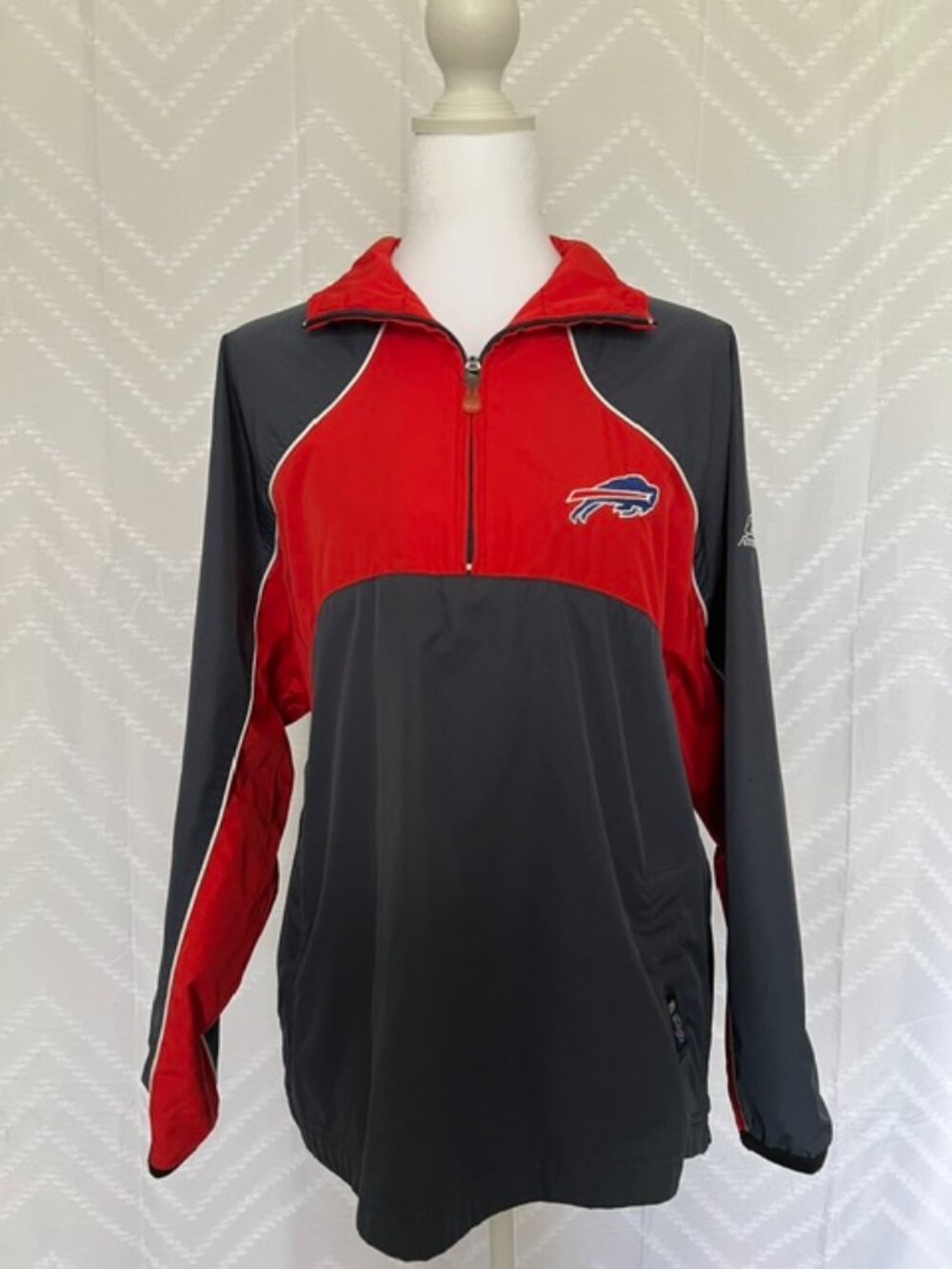 BUFFALO BILLS Navy Blue Red Windbreaker Pullover Quarter Zip Youth 14/16 Reebok